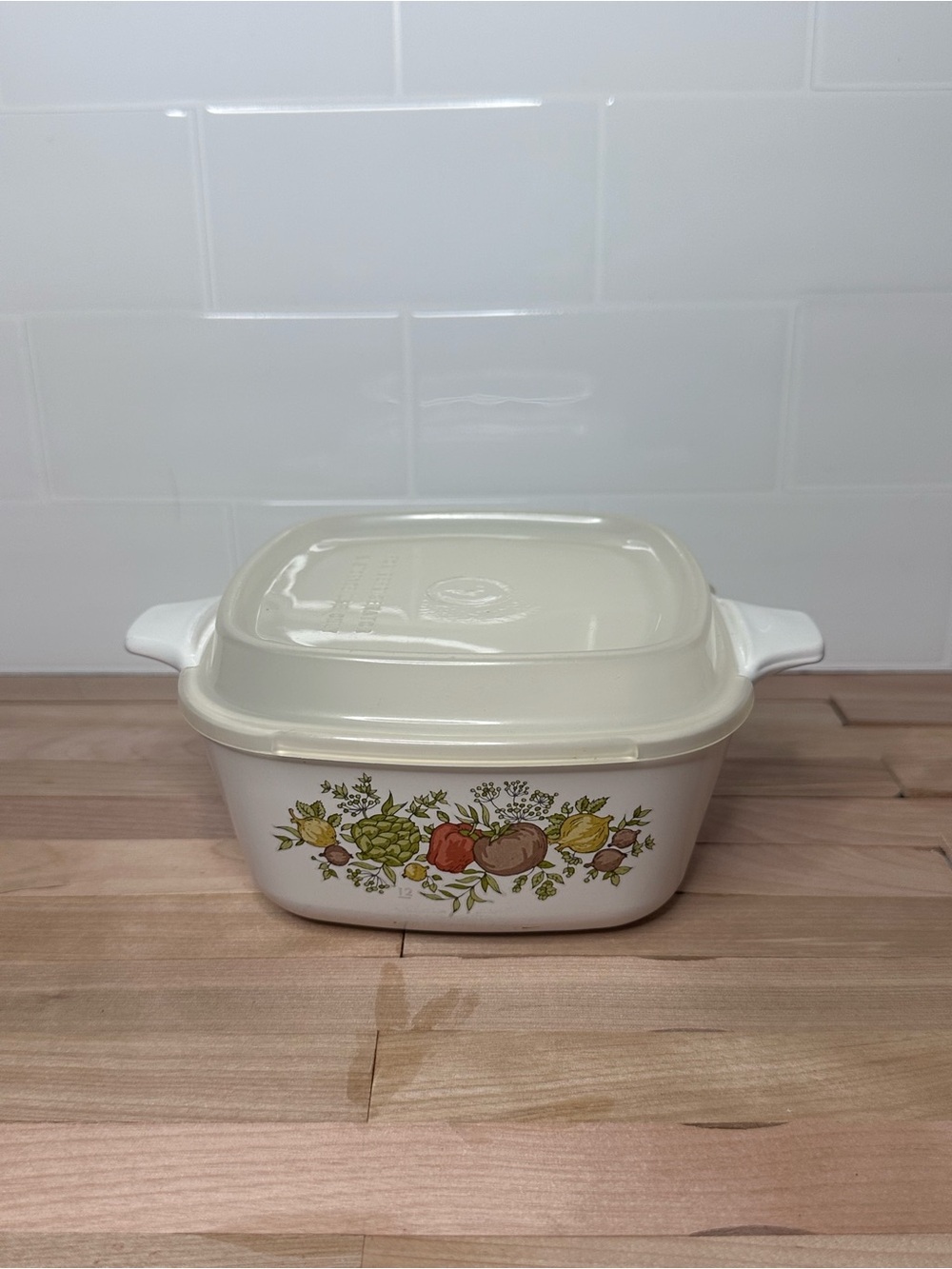 Corningware Cream Covered Casserole with Harvest Vegetable Motif